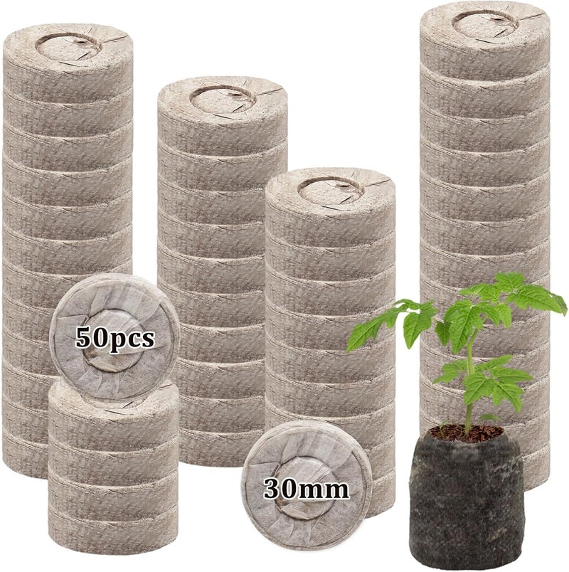 Halatool 50 Pcs 30mm Peat Pellets Block Potting Soil for Seedlings, Compressed Garden Soil Seed Starter Nutrient Peat Pods for Starting Seeds, Planting Flowers, Vegetables, Herbs - Image 1